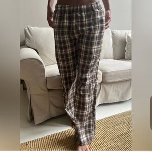 NWOT Brandy Melville Catherine Flannel Brown Cream Wide Leg Pants One Size